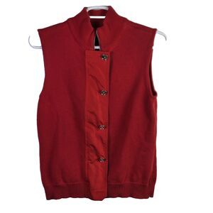 Chaps Women's XL Red Full Zip Sweater Vest With Metal Buttons